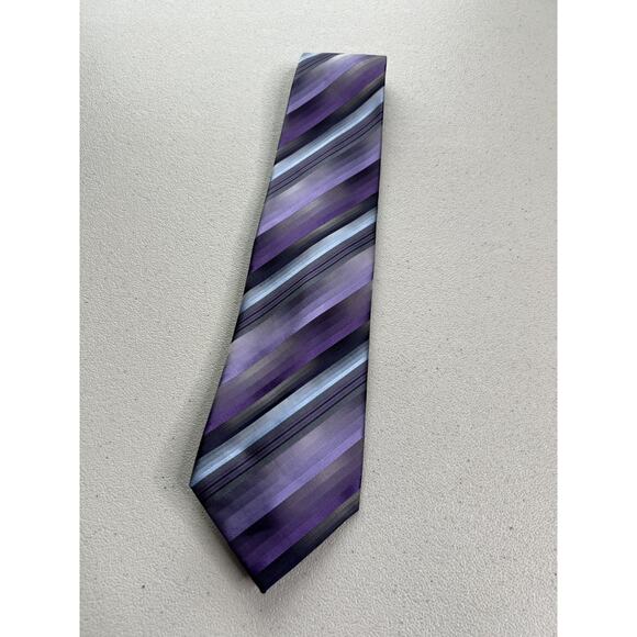 Van Heusen Purple, Gray, Blue Striped Pattern 100% Silk Handmade Tie NWOT - Picture 4 of 7